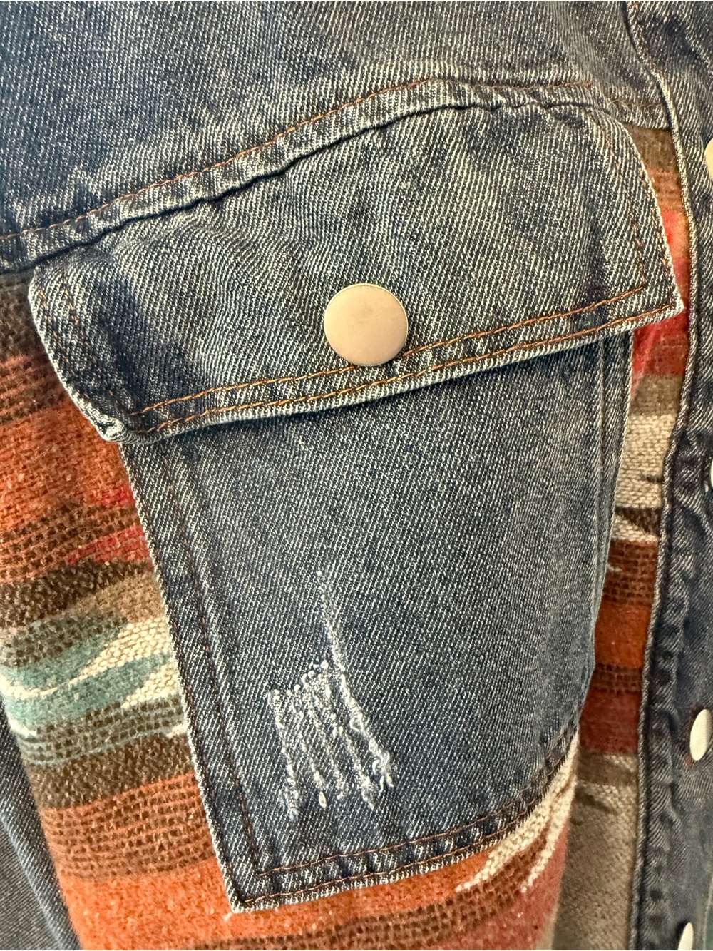 Denim Jacket with Southwestern blanket inset - Picture 6 of 10